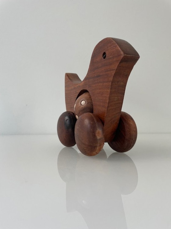 Image 1 of Vintage Scandinavian wooden duck on wheels