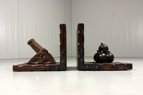 Image 1 of Spanish brutalist bookends cannon & cannonballs 1960s