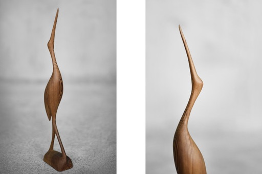 Vintage Mid-Century Danish Modern Wood Sculpture Crane Figurine, 1960s