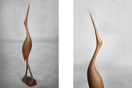 Image 1 of Sculpture en bois vintage Mid Century Danish Modern Figurine Crane, 1960s