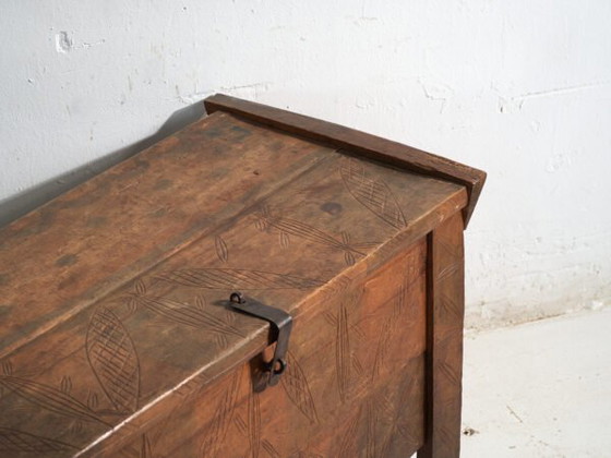 Antieke gesneden kist van grenenhout – Transsylvanië, circa 1900 – Opbergkast, Iron, Rustic (photo 12 of 40)