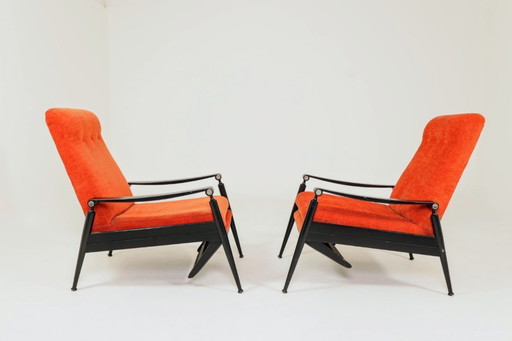 Coppia di poltrone design moderno di metà secolo arancione bruciato 1960