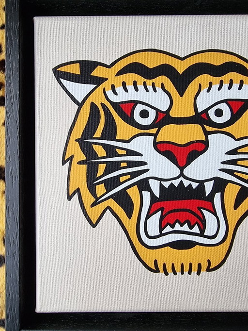 Traditional tattoo tiger artwork contemporary modern art 20x20 cm