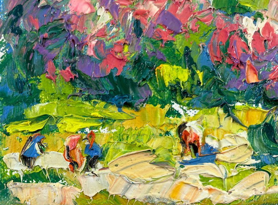 Image 1 of Dipinto ad olio originale Paesaggio con alberi colorati Colori primaverili