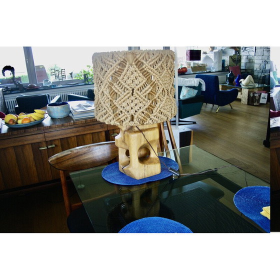 Image 1 of Vintage elm and rope lamp, 1960