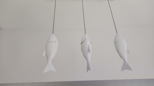 3x Invotis Hooked Fish Porzellan Pendelleuchte