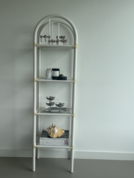 Image 1 of Scaffale vintage retrò Space Age in vetro acrilico bianco crema