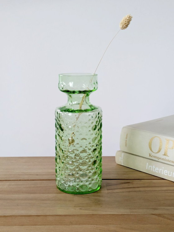Image 1 of Jacinthe vaas uit het midden van de vorige eeuw | Groen spijkerglas | Duitsland, jaren 70
