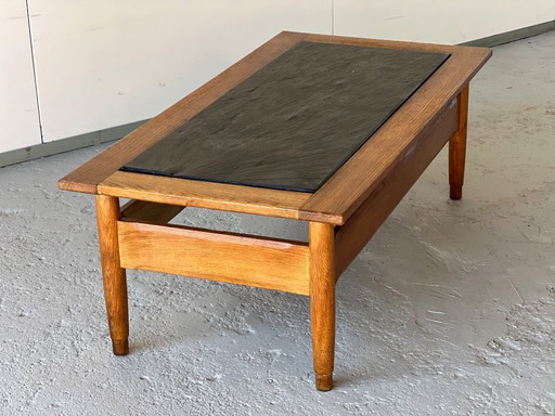 Oak coffee table with a vintage 1960s slate top