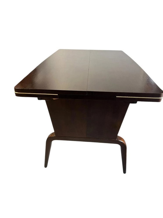 Image 1 of Menzel table/ Spider table, height-adjustable and extendable, made of dark wood with beautiful brass strips, Germany 1960