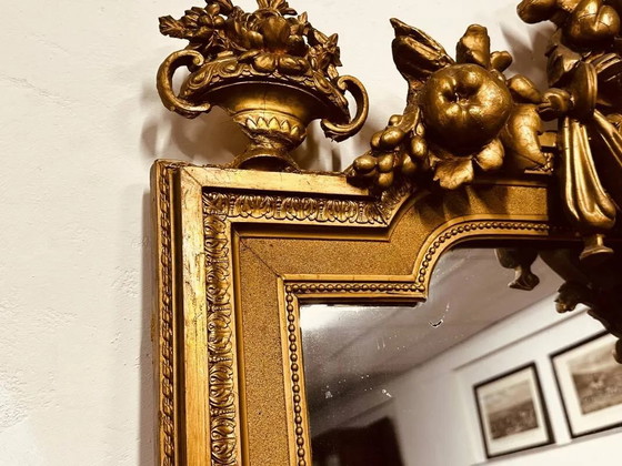 Antique English golden barock mirror mirror with large ornament, Wood, Barok (photo 14 of 15)