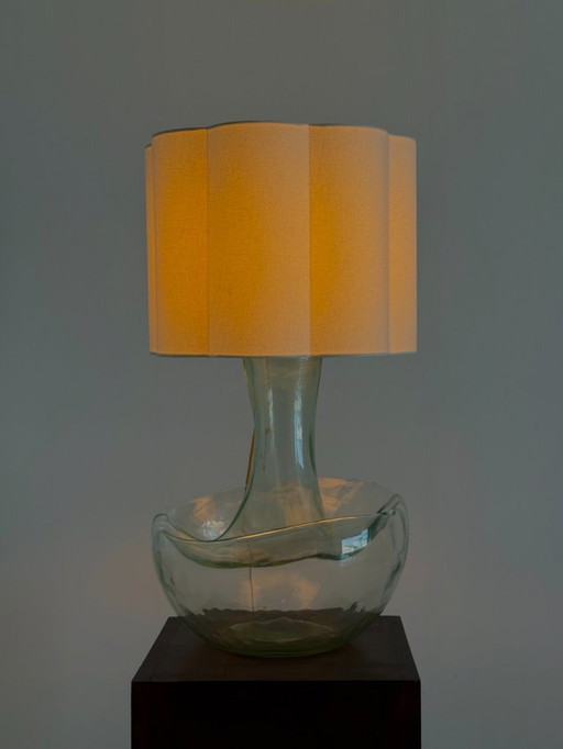 Large vintage table lamp with sculptural glass base