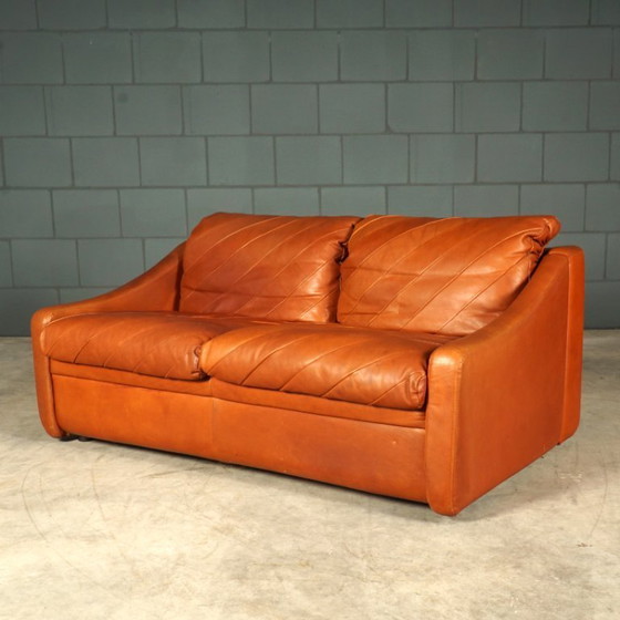 Image 1 of Canapé patchwork vintage danois – cuir cognac – années 1970