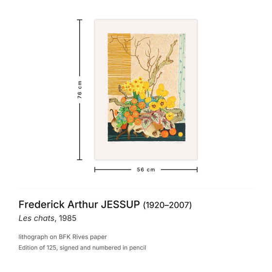 Lithographie signée par Frederick Arthur Jessup, Les Chats, 1985 – Lithographies et sérigraphies, Paper (photo 3 of 5)