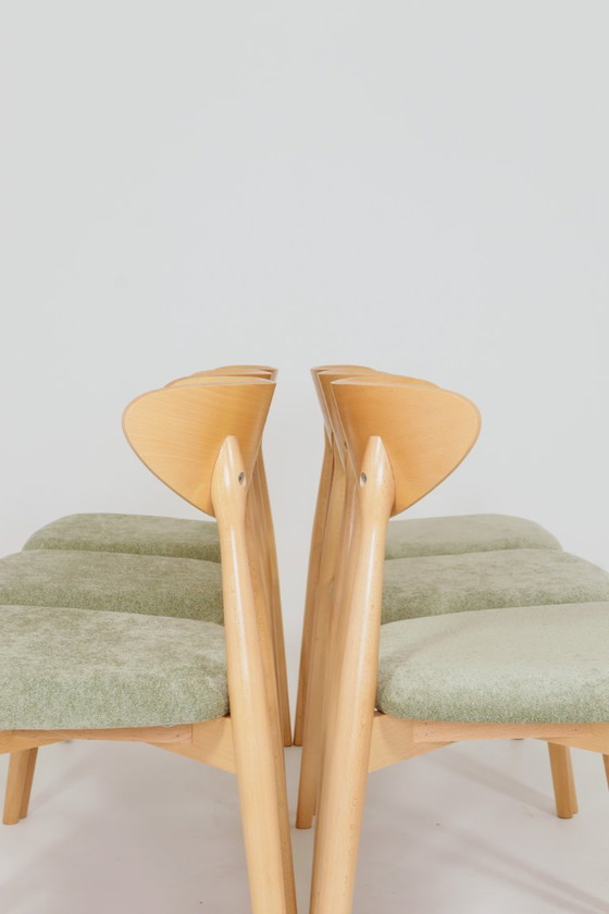 Image 1 of Set di 6 sedie da pranzo moderne, salvia Farbic e faggio naturale