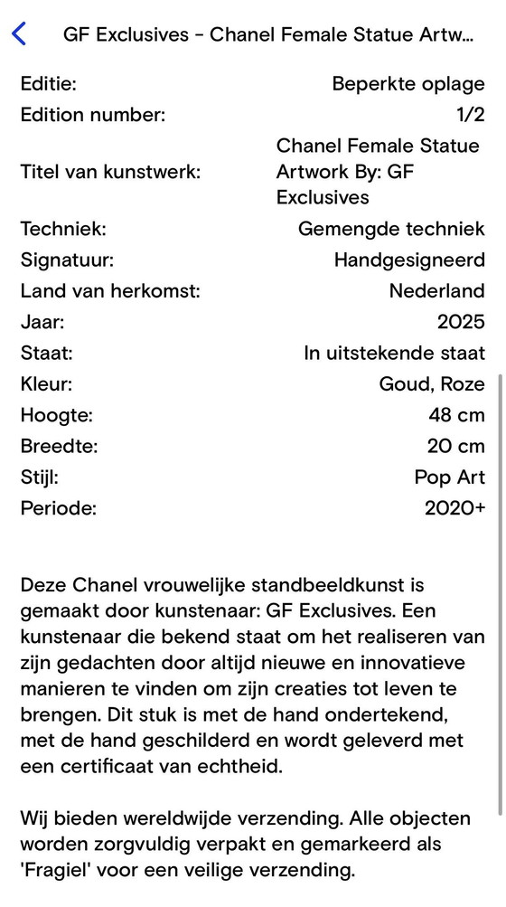 Image 1 of Exclusivités GF - Statuette Chanel Femme