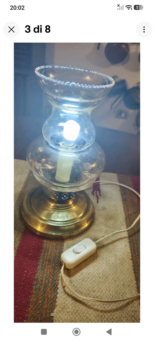 Antique Electric Lamp Vintage Light. – tafellampen, Glass, Brass