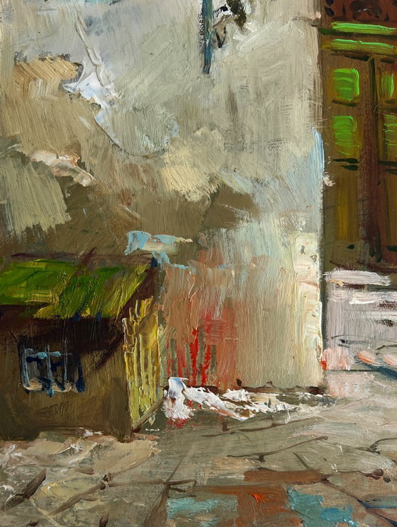 Image 1 of Original Oil Painting Summer Street Landscape Old house in the city
