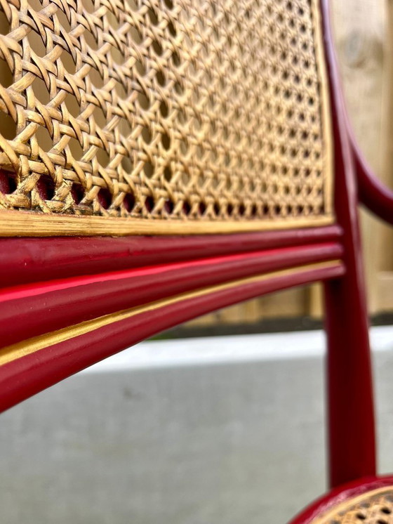 Image 1 of Vintage design stoel – rood & rotan – gerestyld door Ontwerpstudio Anna