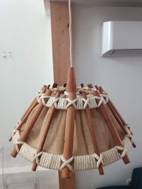 Image 1 of Hanging lamp made of wood and rope, 1990s