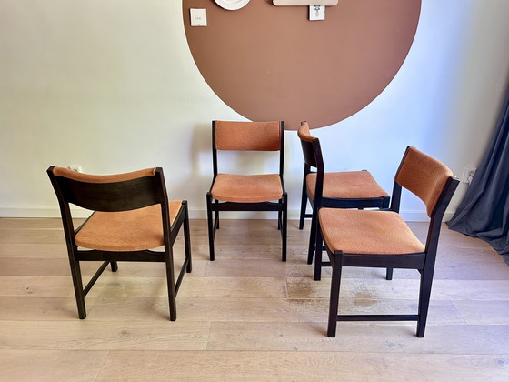 Image 1 of Vintage Wengé Hout Deens Design Eetkamerstoelen 4 Stuks