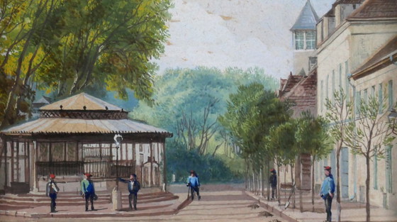 Image 1 of Miniature - Busy street with kiosk.