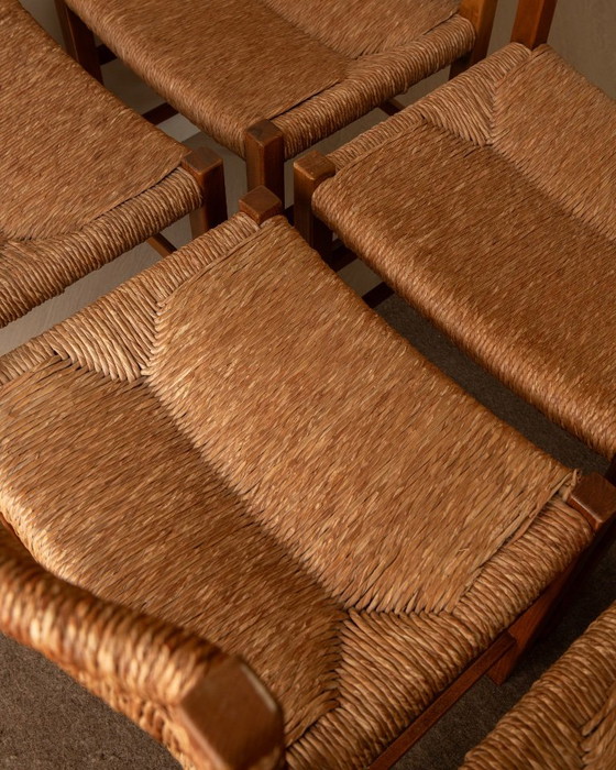 French Mid-Century Wood and Rush Dining Chairs, 1960s, Set of 6, Beige (photo 10 of 22)