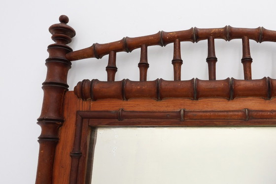 Image 1 of Espejo antiguo de imitación de bambú en madera, siglo XIX, Francia