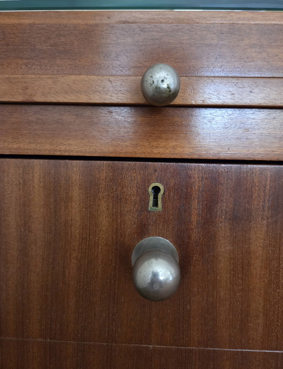 Image 1 of Vintage Italian Modern Credenza with Floating Glass Shelves & Pull-Out Trays