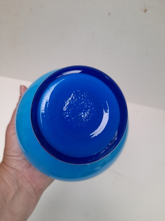 Blue Opaline Vase with Rings by Friedrich Hlass – Glass (photo 4 of 5)