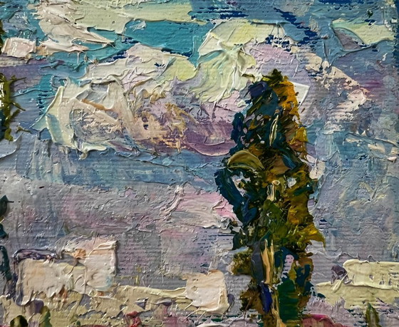 Original Oil Painting Summer Field Landscape Heat Outside The City – Paintings & Drawings, Canvas (photo 4 of 8)