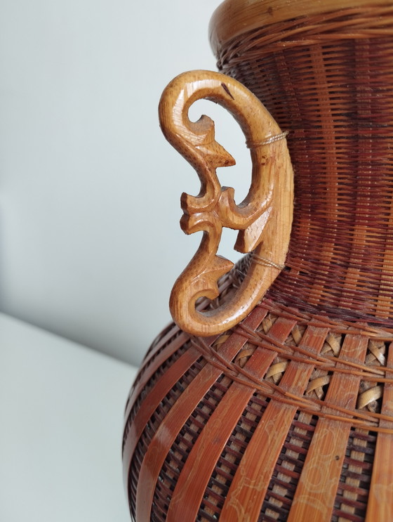 Image 1 of Bruin geweven rieten vaas Zhejiang Handicrafts