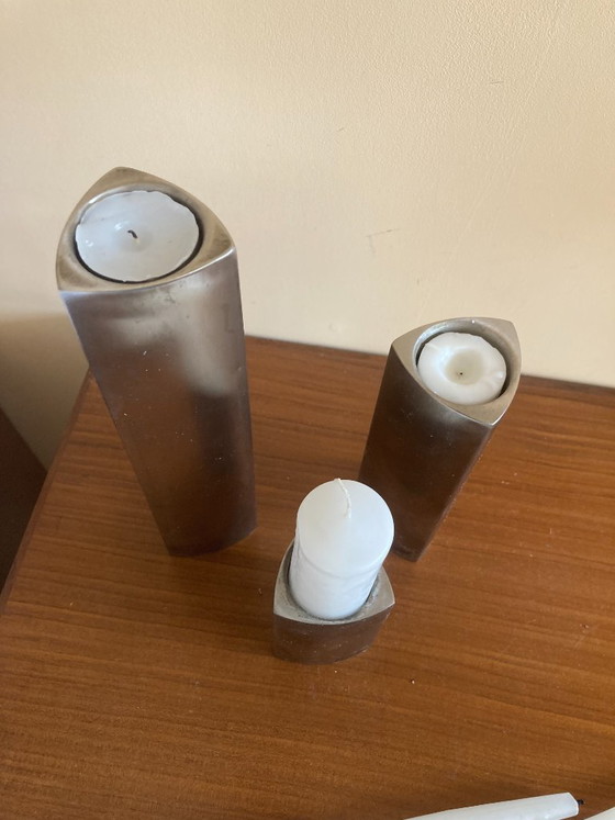 Image 1 of Set of 3 Vintage candlesticks Herstal Denmark