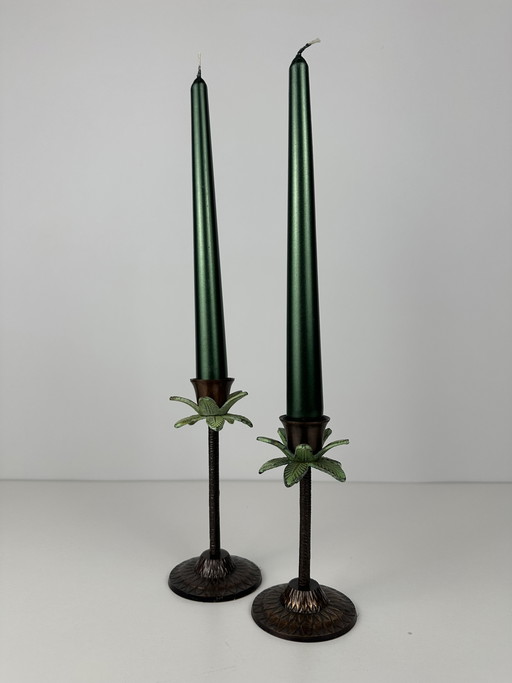 2x Kerzenhalter in Form von Palmen