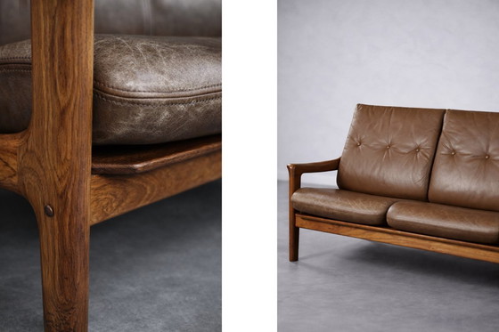 Image 1 of Vintage Mid-Century Danish Modern 3-Seater Brown Leather Sofa by Georg Thams from A/S Vejen Polstermøbelfabrik, 1960s