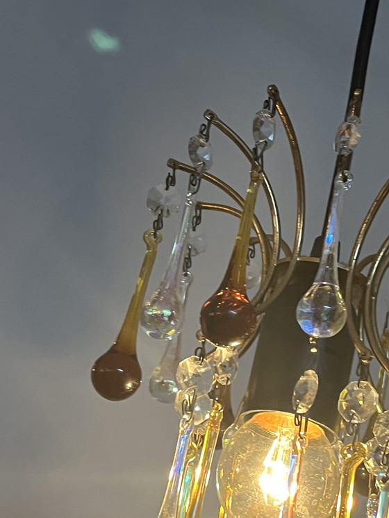 Image 1 of Pendentif Chandelier Vintage Teardrop Pearls Smoked Smoked Glass