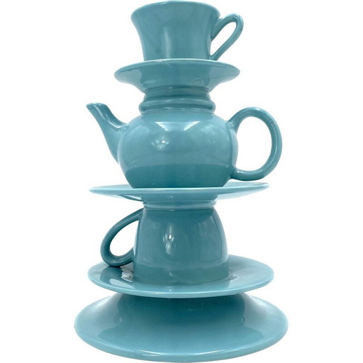 Vintage vase stacked with blue tea cups, Italy 1980