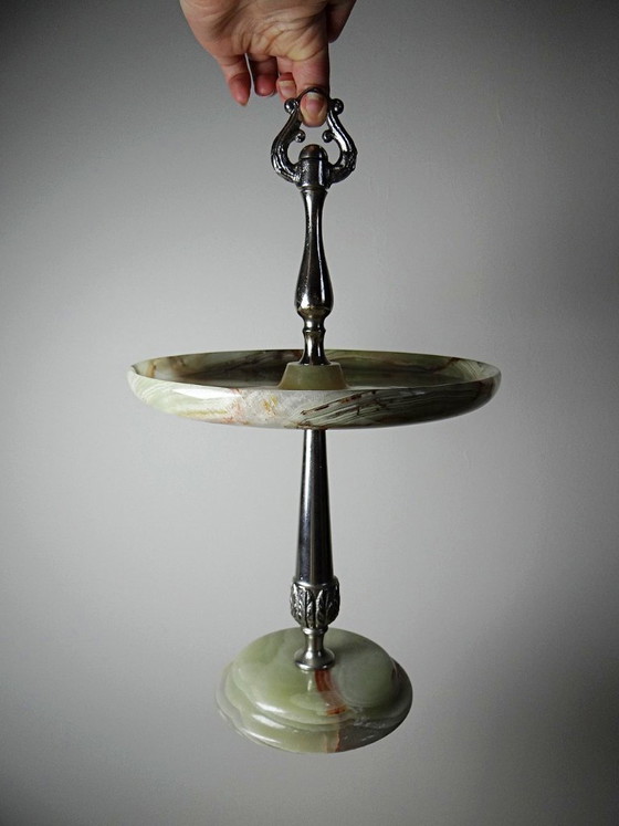 Image 1 of Rare display stand in green onyx and silver-plated metal, Italy, vintage 1935-1955