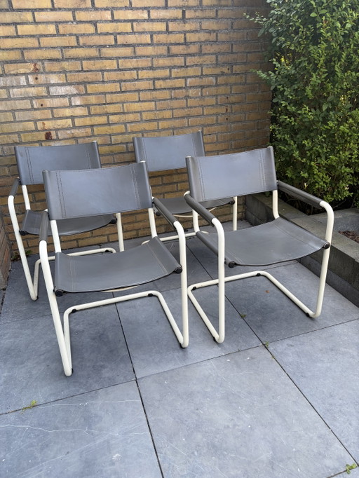 4 Mart Stam Bauhaus Sledestoelen Buisframe Midcentury – eetkamerstoelen, Leather, Metal