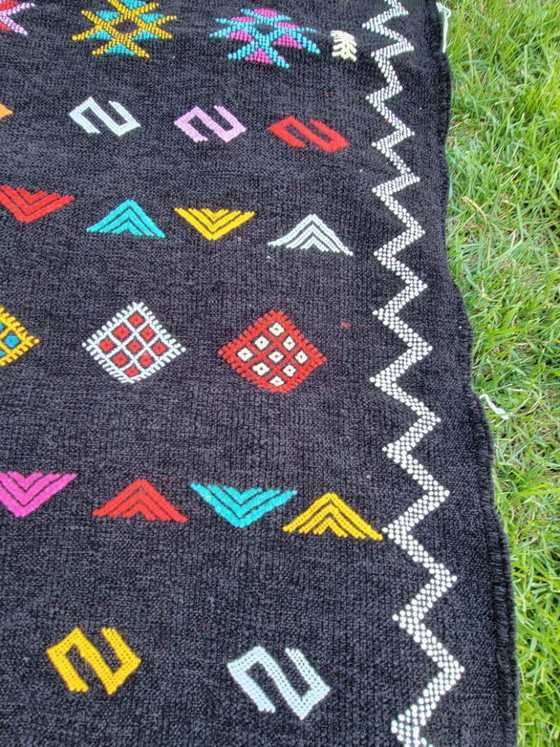 Image 1 of Klein zwart Berberkleed: Handgeknoopt wollen Marokkaans Kilim 2mx3m