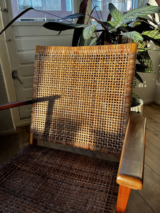 Image 1 of Fauteuil vintage en teck et rotin, design milieu du siècle