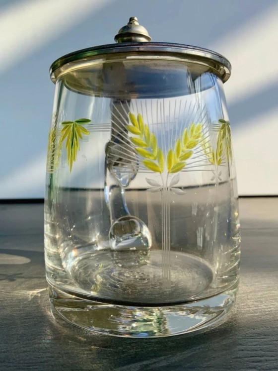 Image 1 of Boccale da birra antico con coperchio in peltro e smalto dipinto a mano (0,4 l)