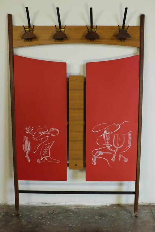 Wandgarderobe, roter Skay, 1950er Jahre