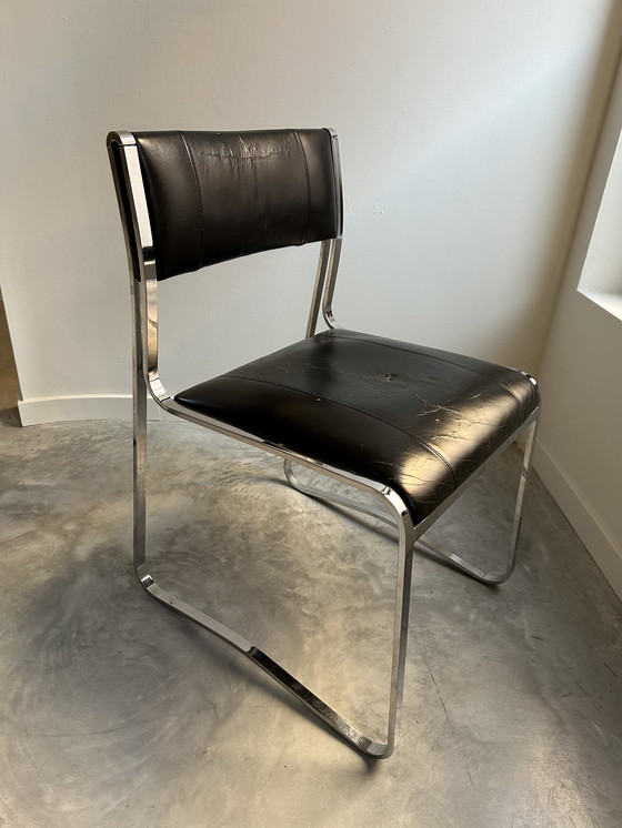 Image 1 of Sedia a sbalzo vintage in pelle e acciaio cromato, Italia anni '70/80