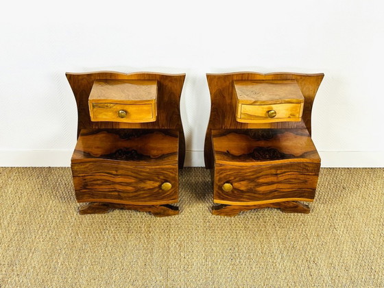 Image 1 of Pair of Art Deco bedside tables in walnut, 1940