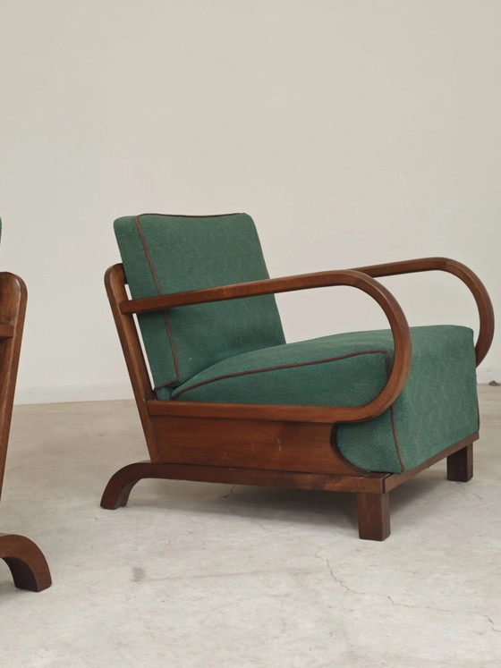 Pair of Art Deco green armchairs by Jindrich Halabala, Prague 1930 – Wood (photo 4 of 24)