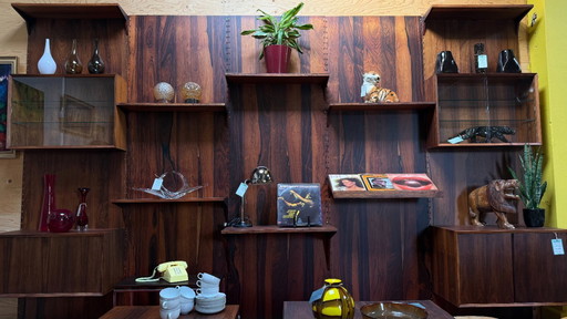 Mueble de pared Poul Cadovius en palisandro brasileño, Dinamarca, década de 1960