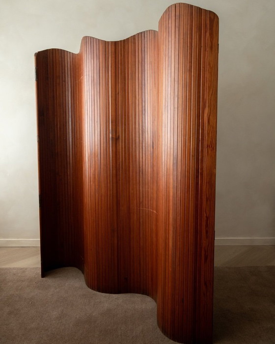 Image 1 of Art Deco kamerscherm van gepatineerd grenenhout, ontworpen door Jomain Baumann voor Baumann, Frankrijk, jaren 1930.