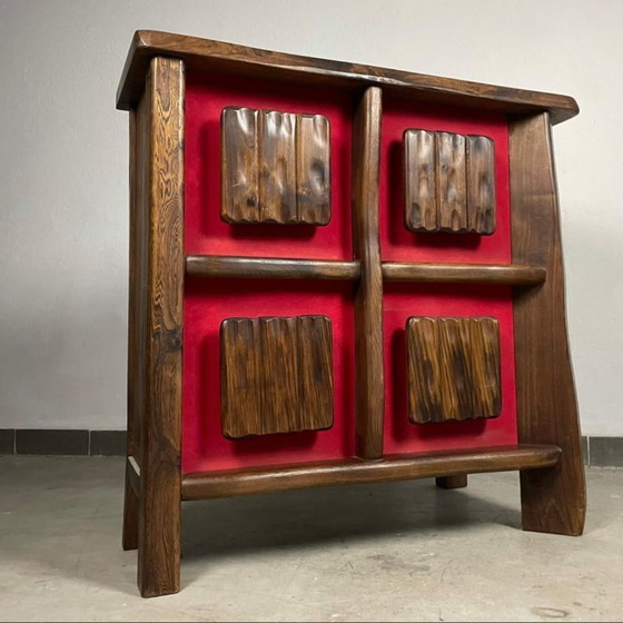 Image 1 of Mid-Century Brutalist Backlit Bar Cabinet, Solid Wood, 1970s, Scandinavian Style