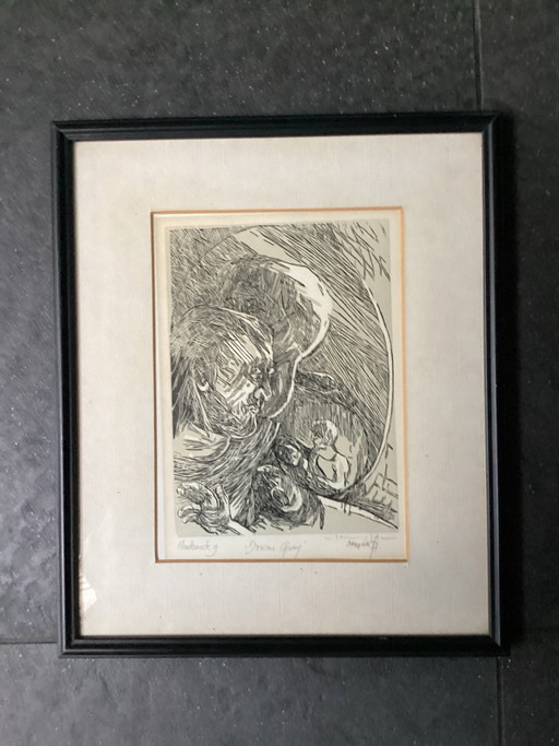 Xilografía original de Bernard Buffet. “ Dorian Gray “ ( 1977 ) Firmada.
